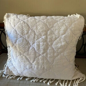 Anthropologie Cream Tassel Euro Pillow